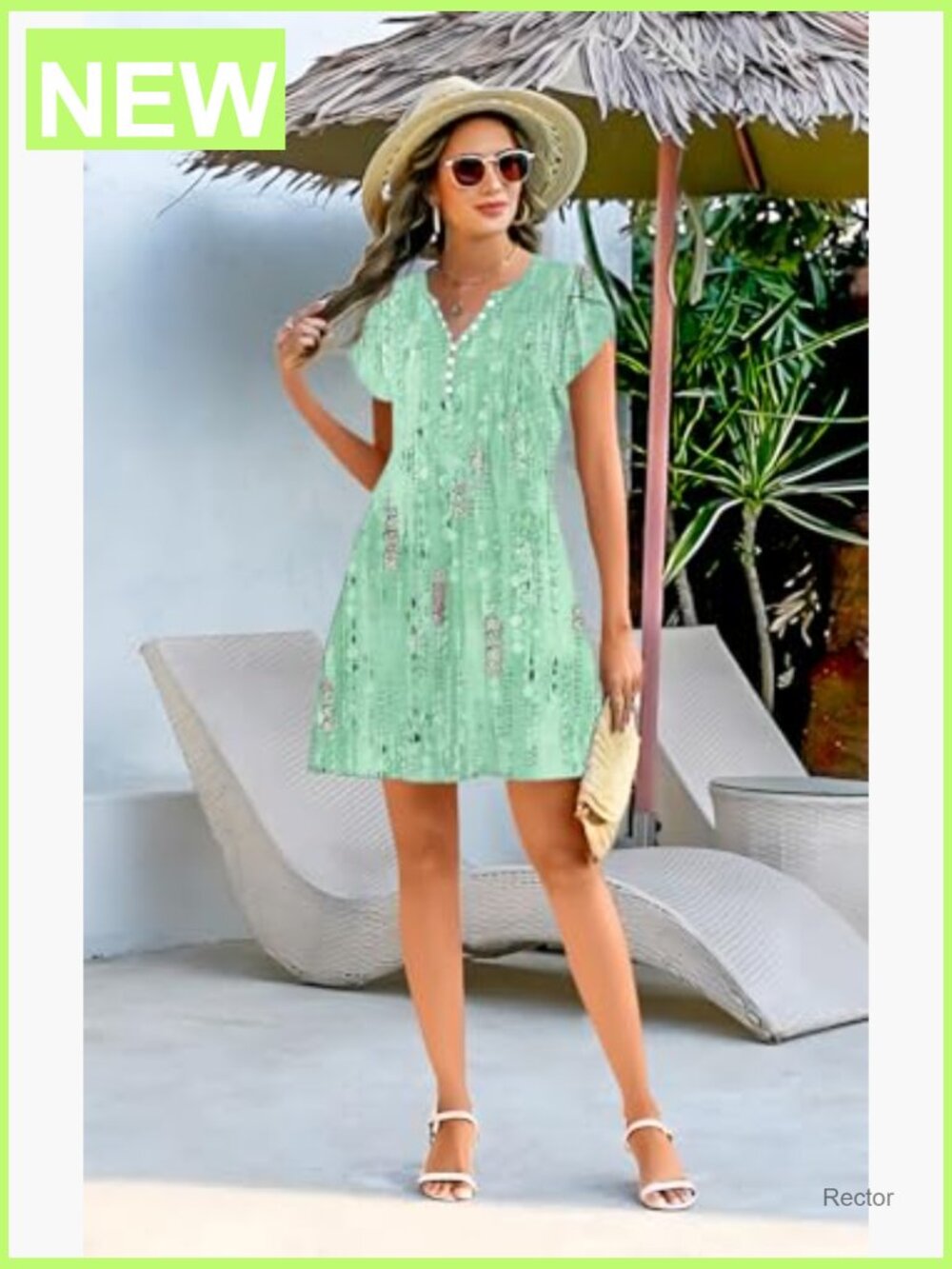 Boho Floral Summer Dress Short Sleeve A-Line with Pockets Sundress - Picture 6 of 7